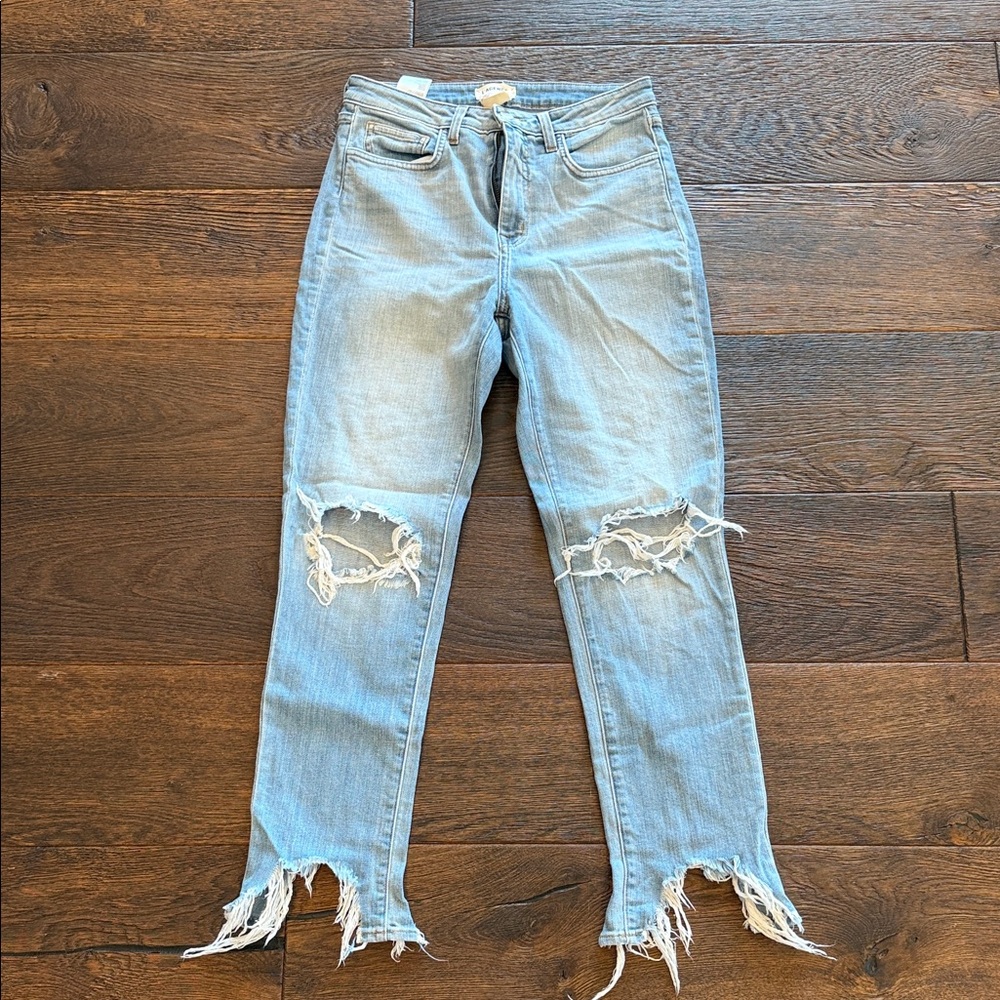 L'AGENCE Light Blue Distressed Straight-Leg Jeans